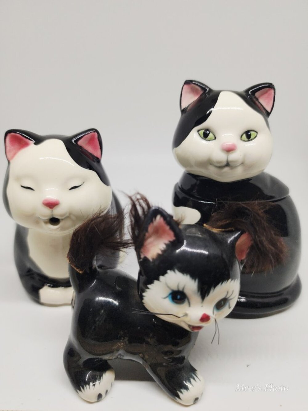 Vintage - Applause Cat Creamer Sugar Bowl Set Black White Porcelain Kitten